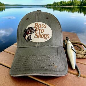 Bass Pro Shops Mens Cap Hat Strapback Green Patch Fishing Outdoors Adjustable